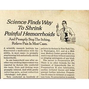 Preparation H "Science Finds Way to Shrink Hemorrhoids" Vintage Print Ad 1968